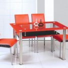 5 Pcs Modern Red Tempered Glass Dining Room Table and chairs Set ZMFDT210