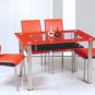 5 Pcs Modern Red Tempered Glass Dining Room Table and chairs Set ZMFDT210
