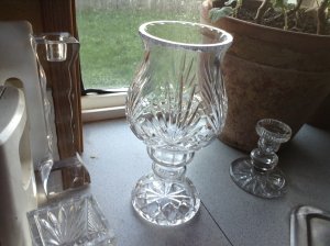 Gorham Hand Cut German Crystal 2 Piece Lady Anne Hurricane Candle Gorham Hand Cut German Crystal 2 Piece Lady Anne Hurricane Candle Holder