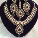 Stunning Red and Green Kundan Necklace Set