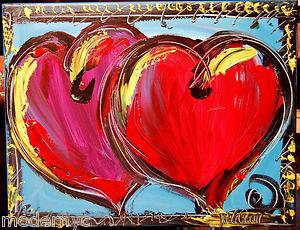 RED HEARTS original oil painting MODERN ABSTRACT CONTEMPORARY - UO987