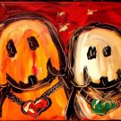 Original Dogs Painting Brown Red Yellow Green Red ✔ LARGE VALENTINE DAY HEART
