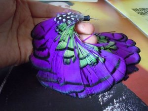 purple handmade natural feather earrings
