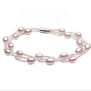 Elegant Three Strings Natural Freshwater Pearl Bracelet