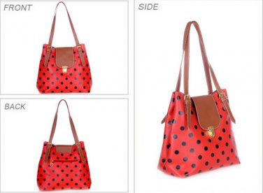 Cleance Polka Dots Patent Leather Shoulder Bag Big Bag