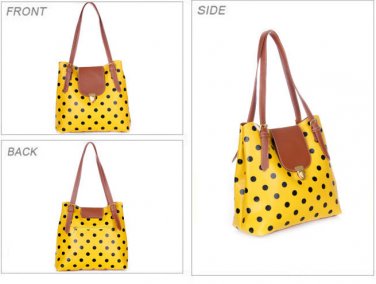 Cleance Polka Dots Patent Leather Shoulder Bag Yellow Big Bag