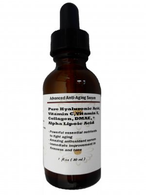 Advanced Anti-Aging Serum with Pure HA, Vit.C+E+Collagen +DMAE+Alpha Lipoic Acid 1 oz