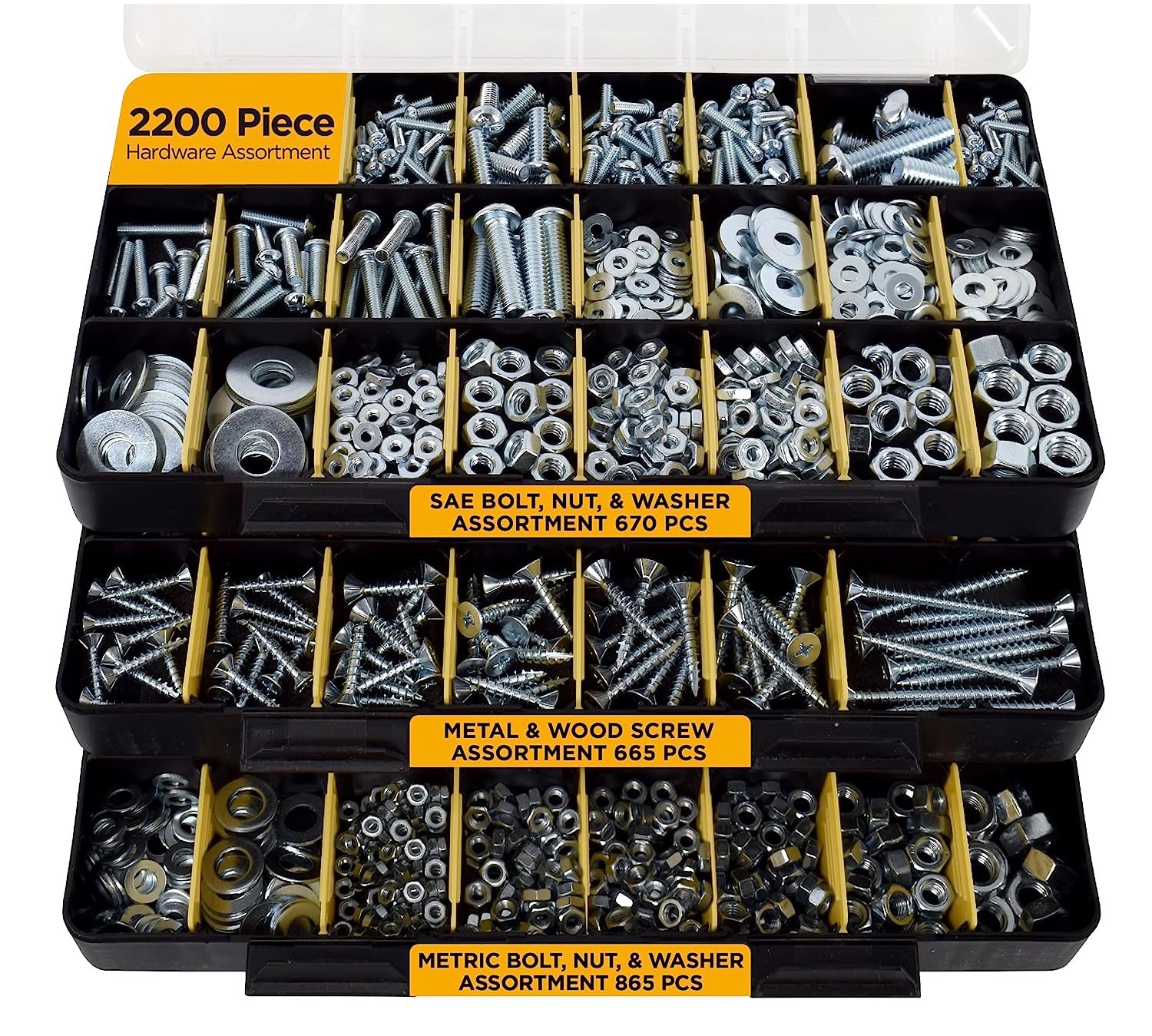 2200 Piece Hardware Assortment Kit With Screws Nuts Bolts And Washers 3 Trays 