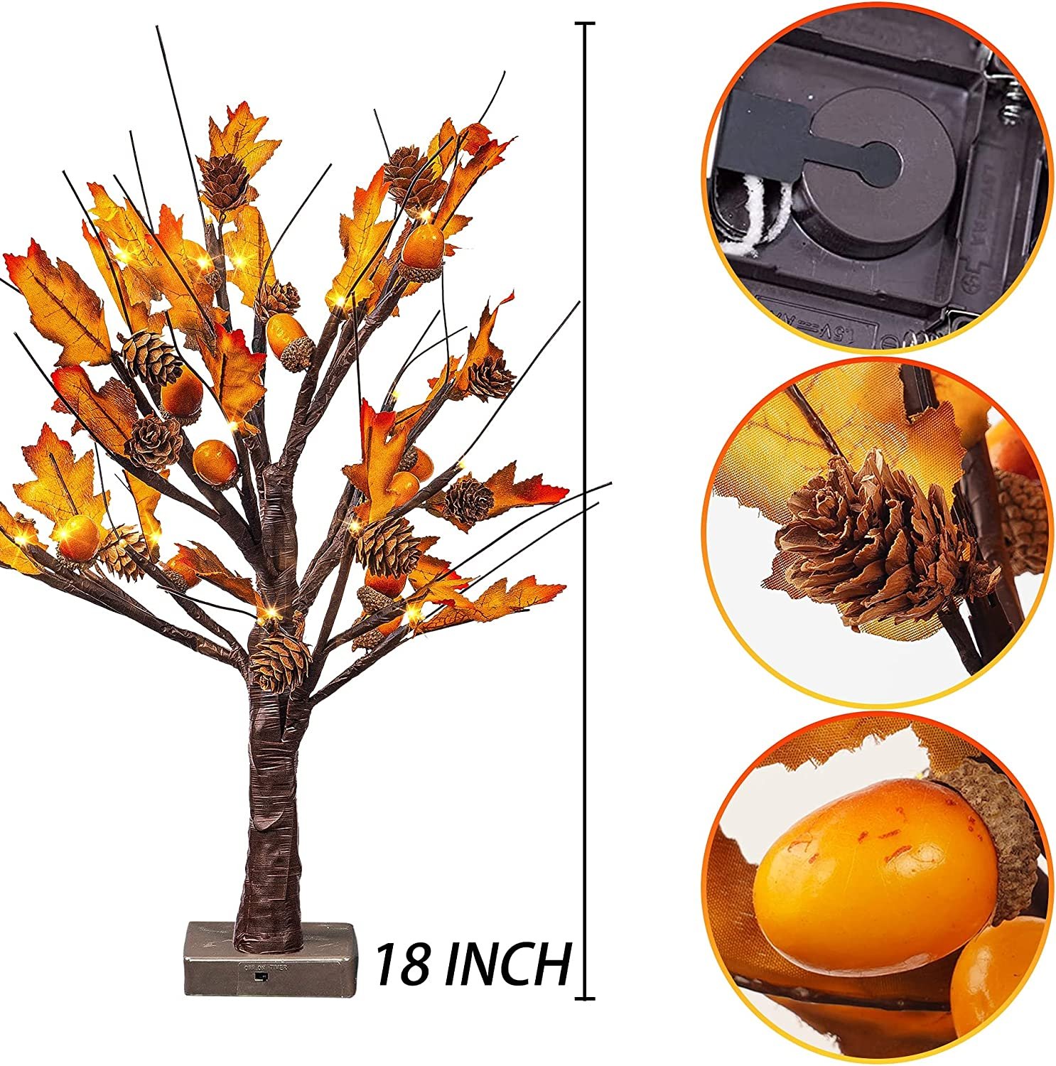 24 Led Lighted Fall Maple Tree Thanksgiving Tabletop Autumn Decoration