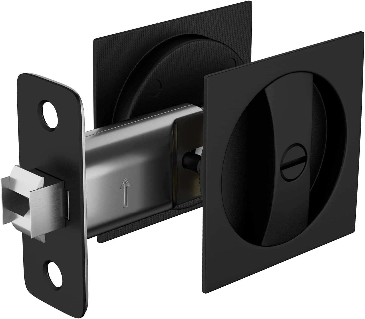 Pocket Door Lock, Matte Black Contemporary Privacy Square Pocket Door