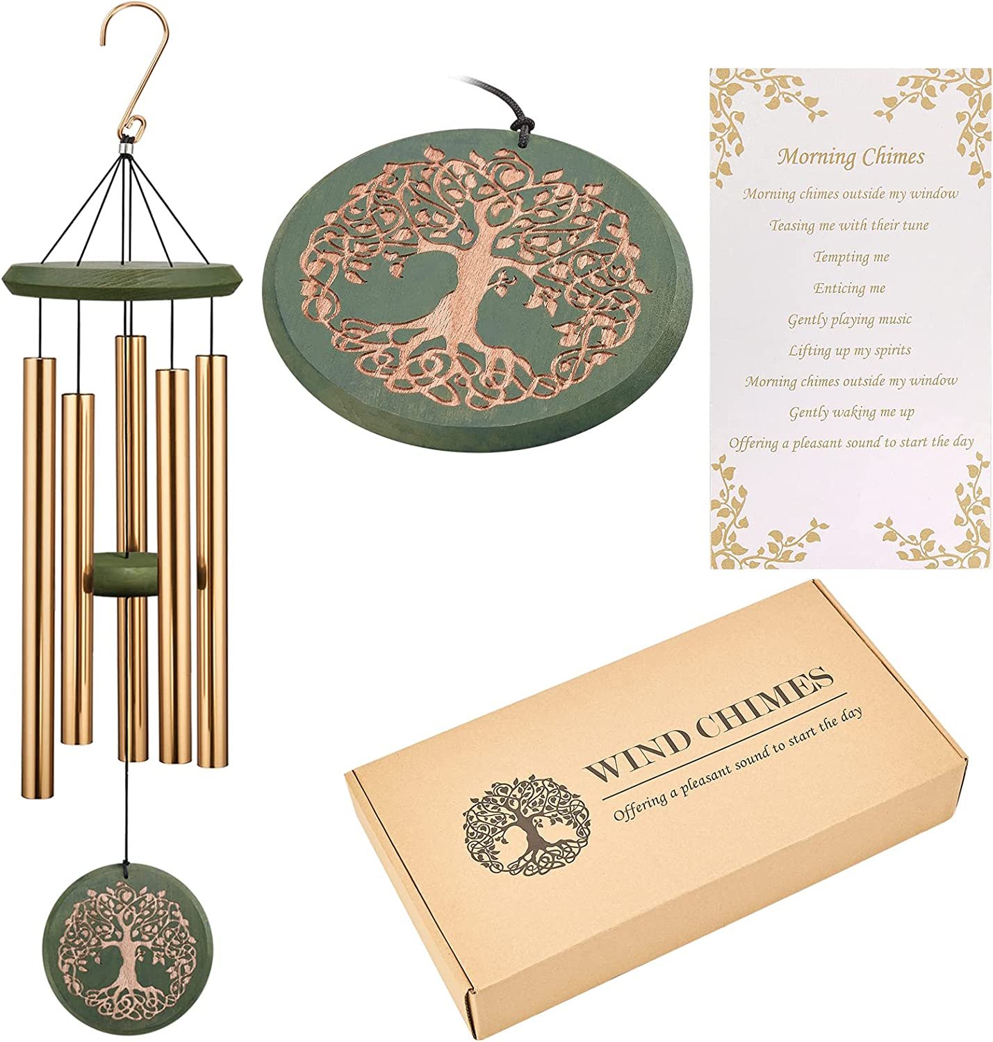 Wind Chimes Engraved Tree of Life, Deep Tone