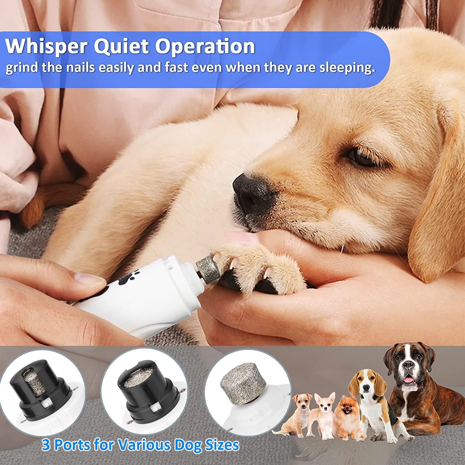 Dog Nail Grinder and Clippers Kit, Super Quiet Electric
