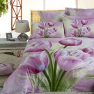Queen Duvet Covers Bed in a Bag 5Pc Lovely Pink Tulips Bed Linens Bed Sets