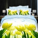 Queen Duvet Covers Bed in a Bag 5Pc Beautiful Lt Blue Yellow Tulips Bed Linens Bed Sets