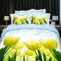 Queen Duvet Covers Bed in a Bag 5Pc Beautiful Lt Blue Yellow Tulips Bed Linens Bed Sets