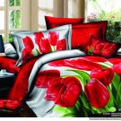 Queen Duvet Covers Bed in a Bag 5Pc Pretty Red Green Tulips Bed Linens Bed Sets