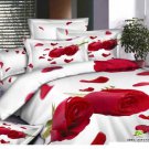 Queen Duvet Covers Bed in a Bag 5Pc Beautiful White Red Roses Bed Linens Bed Sets