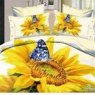 Queen Duvet Covers Bed in a Bag 5Pc White Yellow Sunflower Floral Bed Linens Bed Sets