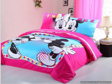 Twin Duvet Covers Comforter Sets 4pc Cute Pink Blue Mickey Minnie