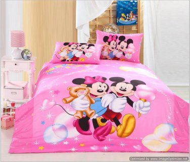 Twin Duvet Covers Comforter Sets 4Pc Cute Pink Mickey Mouse Bed Linens Bed Sets