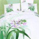 Queen Duvet Covers Bed in a Bag 5Pc Beautiful White Green Moth Orchids Bed Linens Bed Sets