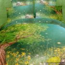 Queen Duvet Covers Bed in a Bag 5Pc Beautiful Blue Green Forest Bed Linens Bed Sets