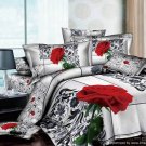 Queen Duvet Covers Bed in a Bag 5Pc Lt Grey Red Rose Bed Linens Bed Sets