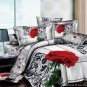 Queen Duvet Covers Bed in a Bag 5Pc Lt Grey Red Rose Bed Linens Bed Sets