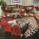 Queen Duvet Covers Bed in a Bag 5Pc Stunning Dk Olive Leopard Red Rose Bed Linens Bed Sets