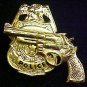 Police Shield Badge Revolver Tie Tac Tack Police Officer Professional Gold Plate