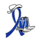 Colon Cancer Blue Glitter Ribbon Cowgirl Cowboy Western Boots Hat Lapel Pin New