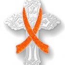 Leukemia Awareness Orange Ribbon Religious Cross Church Lapel Pin New