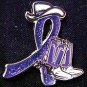 Fibromyalgia Support Purple Glitter Ribbon Cowgirl Cowboy Western Boots Hat Pin