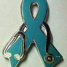 Ovarian Cancer Support Dr Stethoscope Teal Ribbon Pin