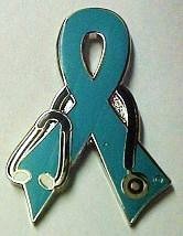 Ovarian Cancer Support Dr Stethoscope Teal Ribbon Pin