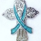 Ovarian Cancer Awareness Teal Ribbon Religious Cross Church Lapel Pin New
