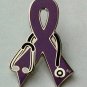 Crohn's Disease Awareness Month April Doctor Stethoscope Purple Ribbon Pin New