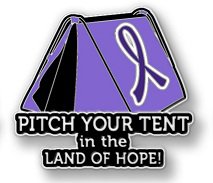 Hodgkin's Disease Awareness Purple Ribbon Tent Land of Hope Camping Camper Pin
