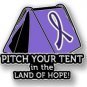 Crohn's Disease Awareness Purple Ribbon Tent Land of Hope Camping Camper Pin