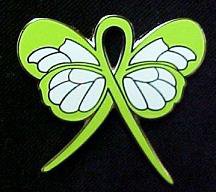Lymphoma Awareness Lime Ribbon Butterfly Lapel Pin New