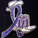 Thyroid Cancer Purple Glitter Ribbon Cowgirl Cowboy Western Boots Hat Pin New
