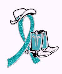 Ovarian Cancer Teal Glitter Ribbon Cowgirl Cowboy Western Boots Hat Pin New
