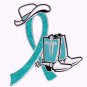 Ovarian Cancer Teal Glitter Ribbon Cowgirl Cowboy Western Boots Hat Pin New