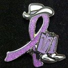 Gynecological Cancer Lilac Glitter Ribbon Cowgirl Cowboy Western Boots Hat Pin
