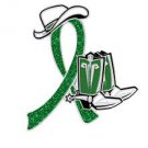 Kidney Cancer Green Glitter Ribbon Cowgirl Cowboy Western Boots Hat Lapel Pin