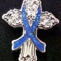 Fatigue Syndrome Awareness Blue Ribbon Religious Cross Inspirational Lapel Pin