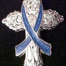 Huntington's Disease Awareness Blue Ribbon Religious Cross Inspirational Pin New