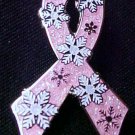 Breast Cancer Awareness Pink Ribbon Snowflake Snow Pin