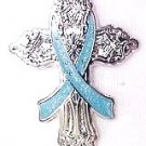 Prostate Cancer Awareness Light Blue Ribbon Religious Cross Church Lapel Pin New