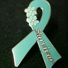 Ovarian Cancer Survivor Teal Ribbon Flowers Pin Tac New